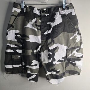 US Military Cargo Shorts Mens Med White And‎ Black Camo Cut Off Combat Trousers